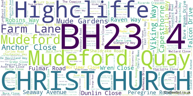 A word cloud for the BH23 4 postcode